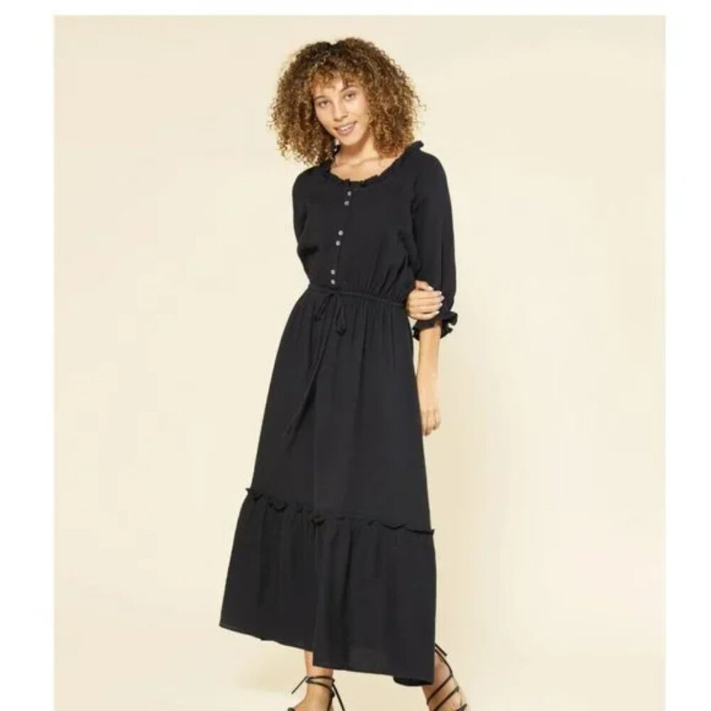 Outerknown Odyssey Ruffle Black Maxi Dress SP
